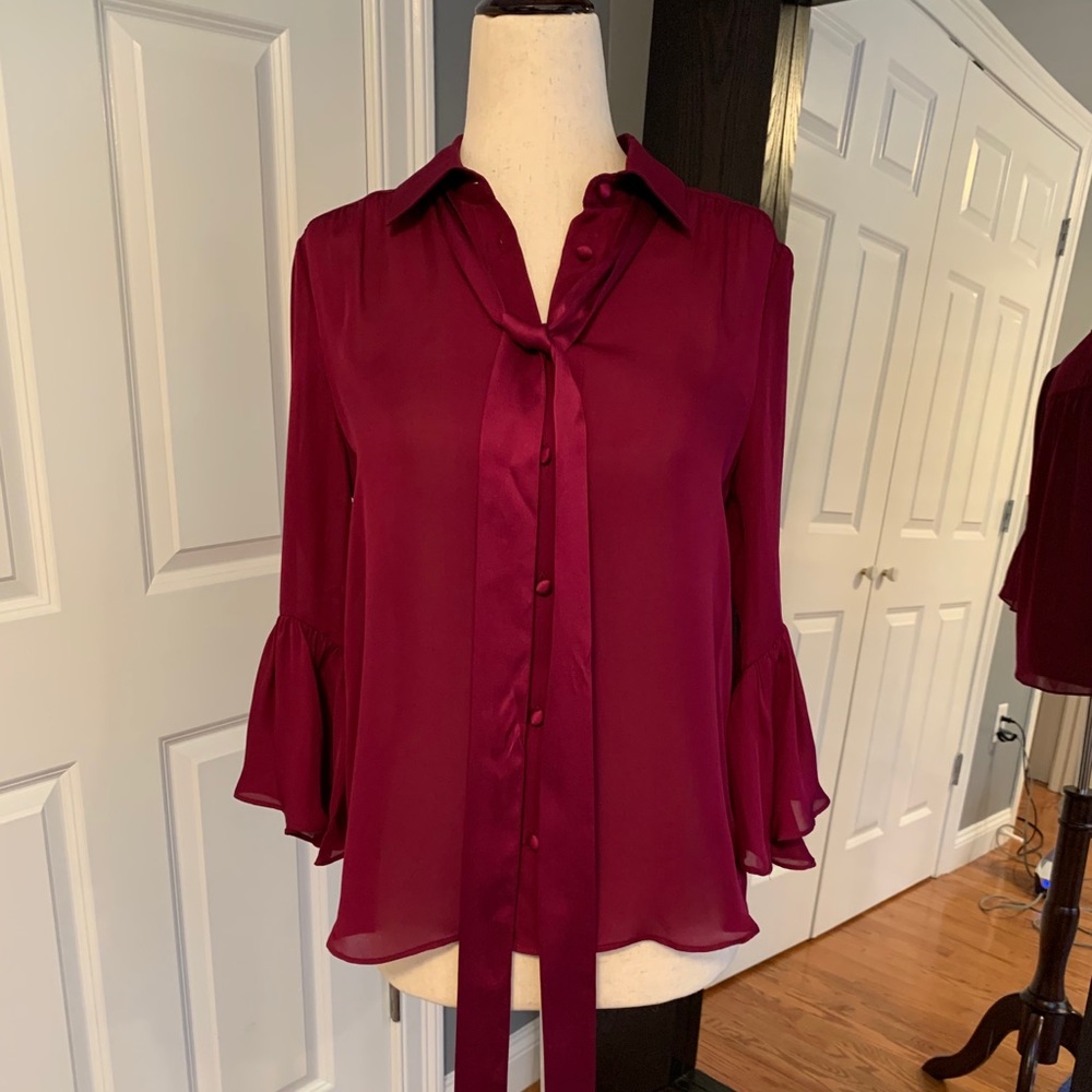 NWT Alice & Olivia Bell-Sleeved Silk Blouse